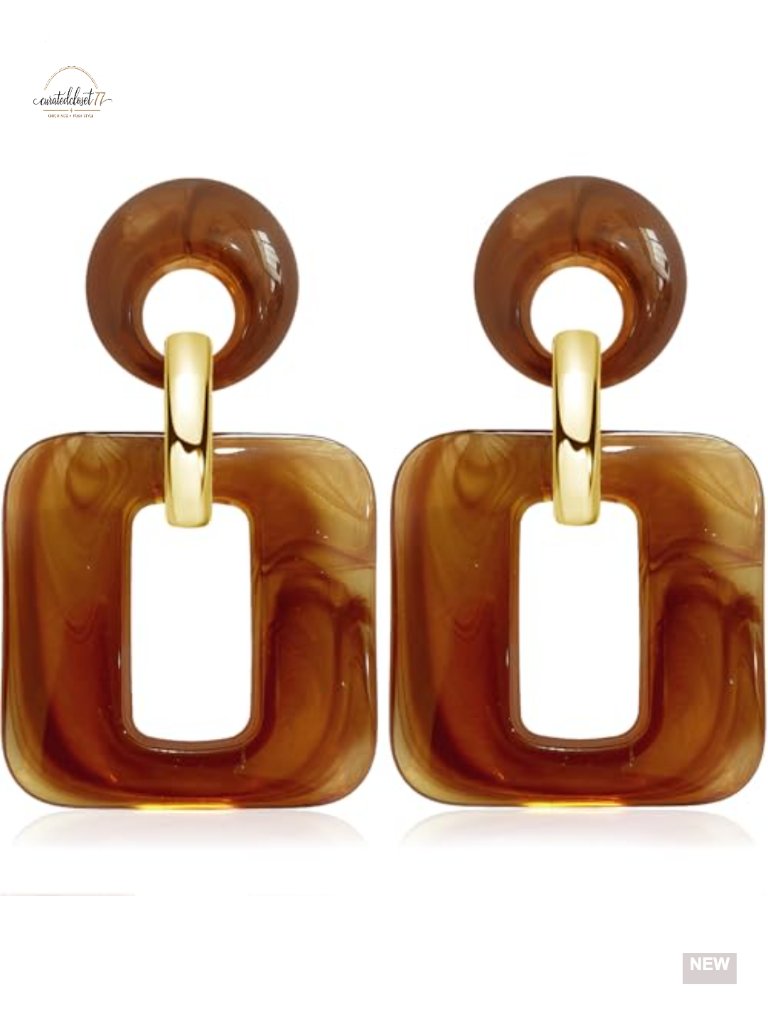 Resin Geometric Drop Dangle Square Chain Earrings For Women